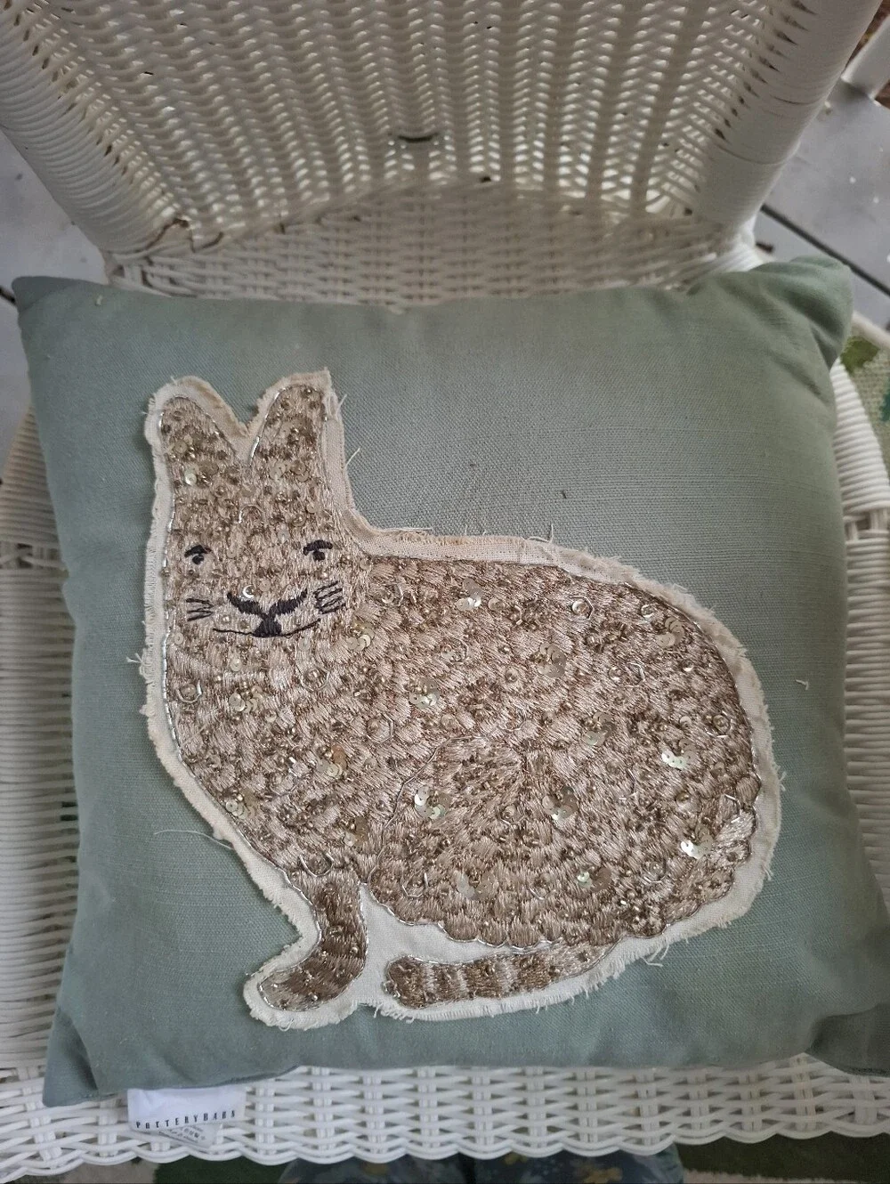 Pottery Barn Jeweled Bunny Decorative Pillow Sage Green